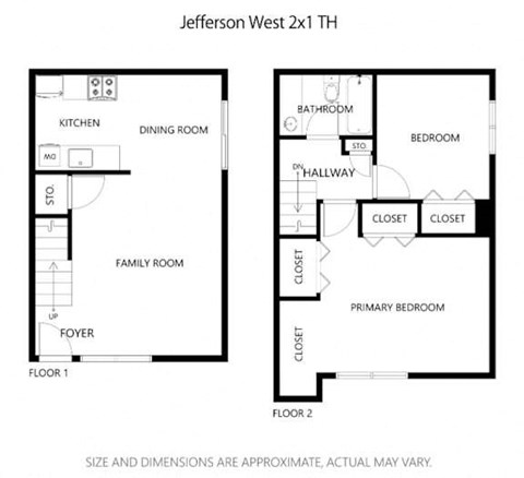Floor plan for 2 beds, 1 bath, 792 sqft